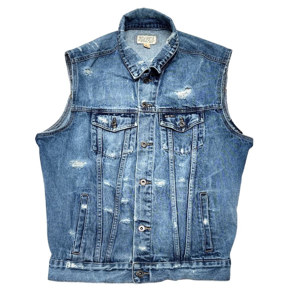 Dubtree Jean Vest Mens Large Blue Distressed Denim Sleeveless Casual Streetwear